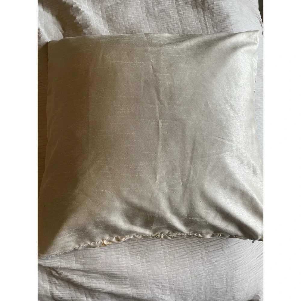 Vintage Satin Embroidered Floral Hummingbird Cottagecore Accent Pillow 17